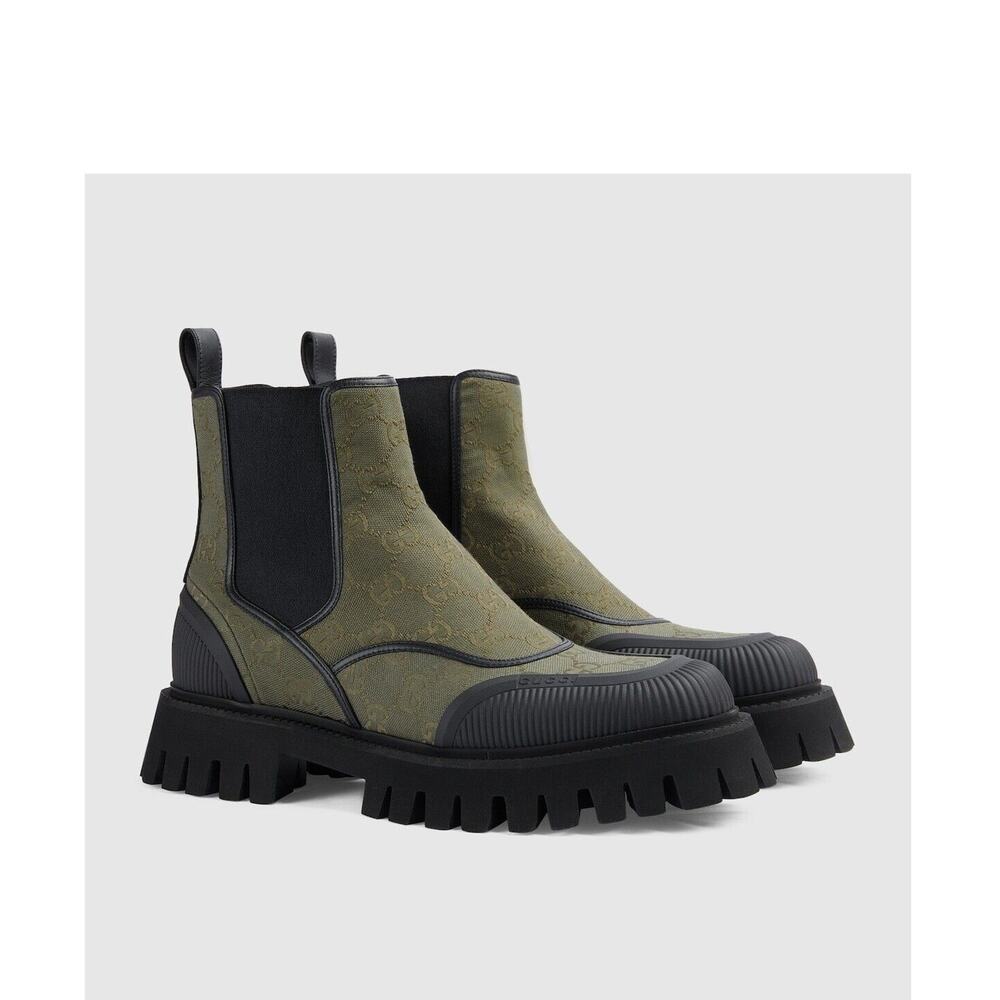 NIB Gucci GG 10.5 US 11 Jacquard Canvas Chelsea Ankle Boot Green Black $1,150
